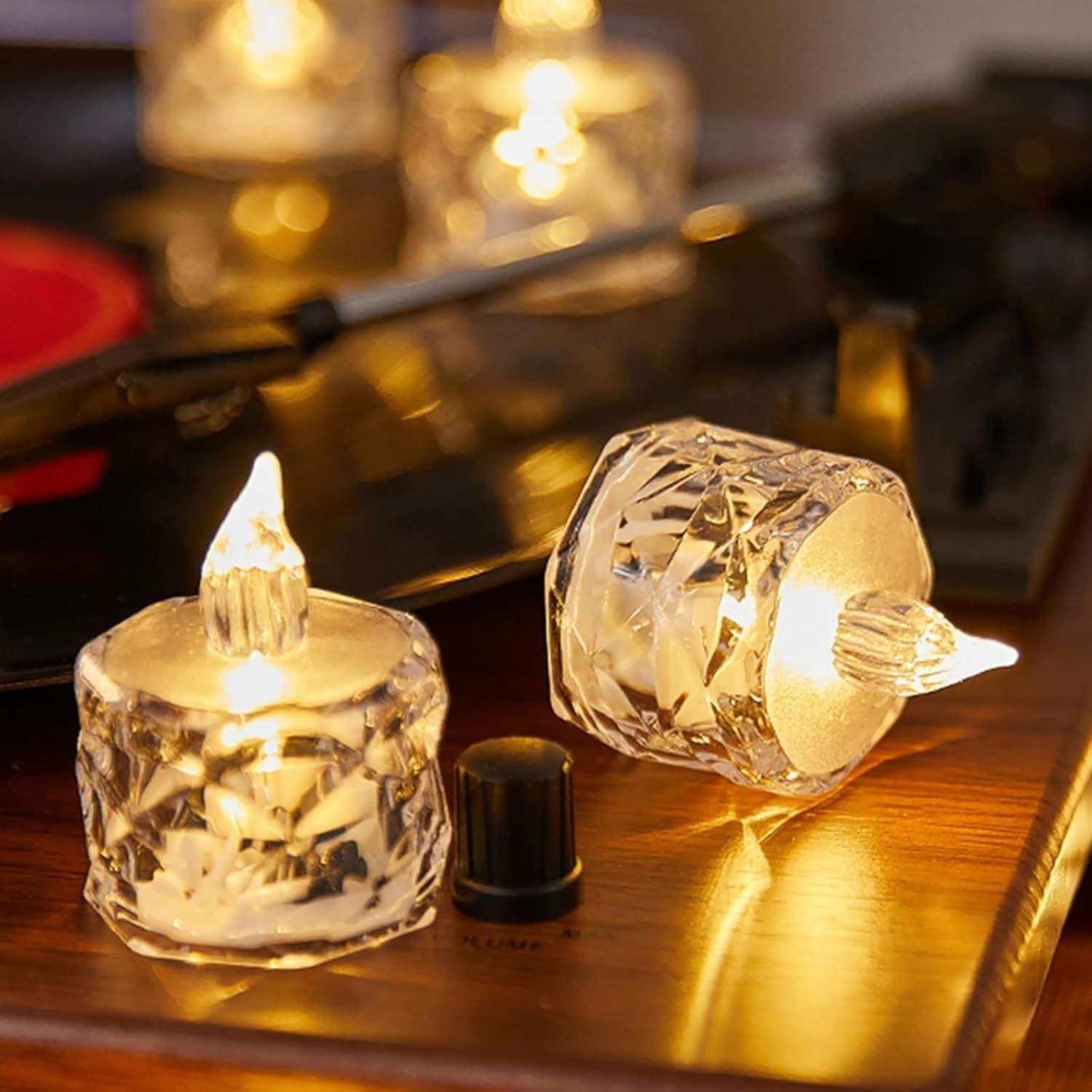 drishti Smokeless, Flameless, Battery Operated Led Tea Light Crystal Diamond Cut Design Candle-picture-17