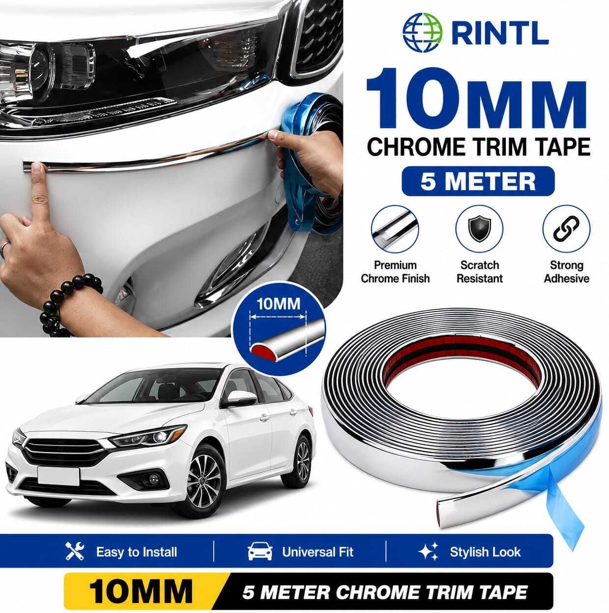 Premium Flexible Chrome Edge Guard Trim Tape – 5 Meter x 10mm Car Beading Roll For Window-image-15