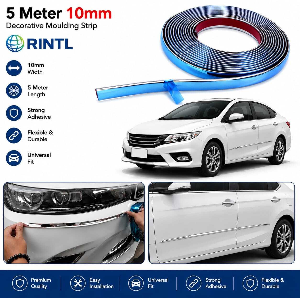 Car Door & Window Chrome Trim Tape – 5 Meter, 10mm Car Beading Roll For Window-image-8