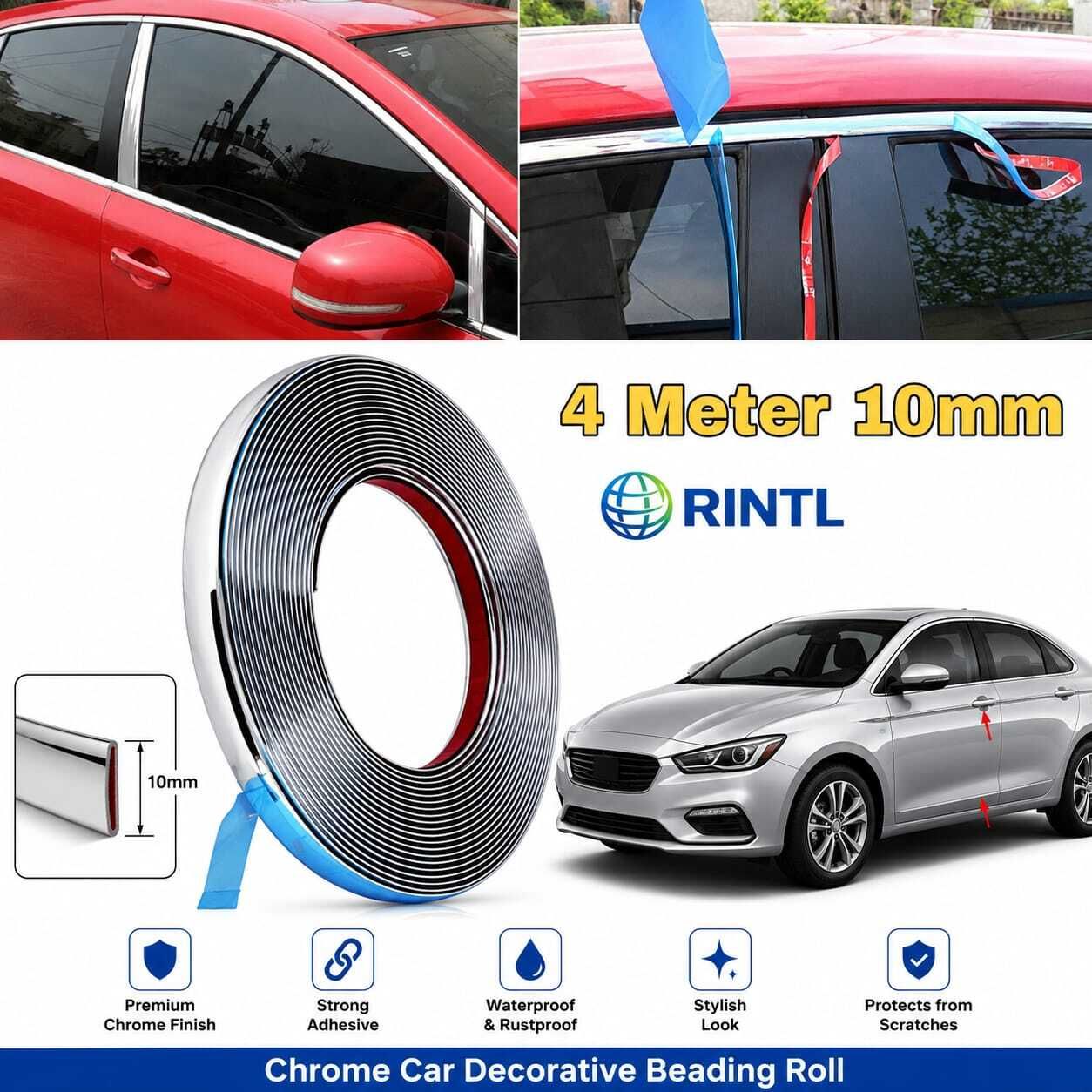 Car Chrome Edge Guard Trim Tape – 10mm x 4 Meter Roll Car Beading Roll For Window-image-13