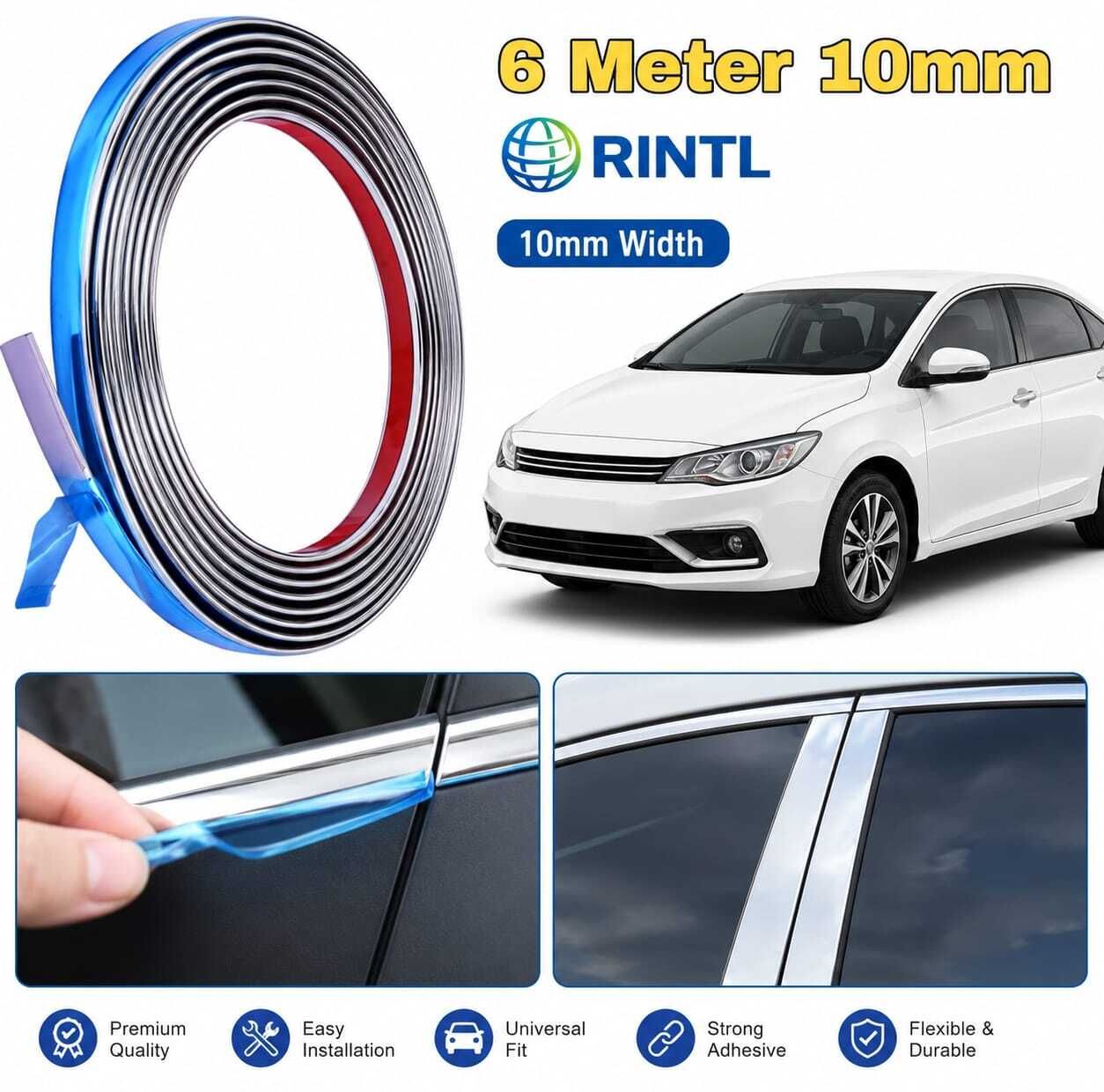 Self Adhesive Chrome Moulding Tape – 10mm x 6 Meter Car Beading Roll For Window-image-10
