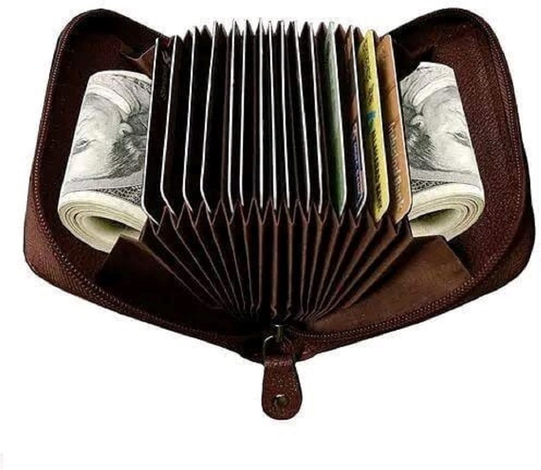 Men & Women Casual Brown Genuine Leather Card Holder-image-4