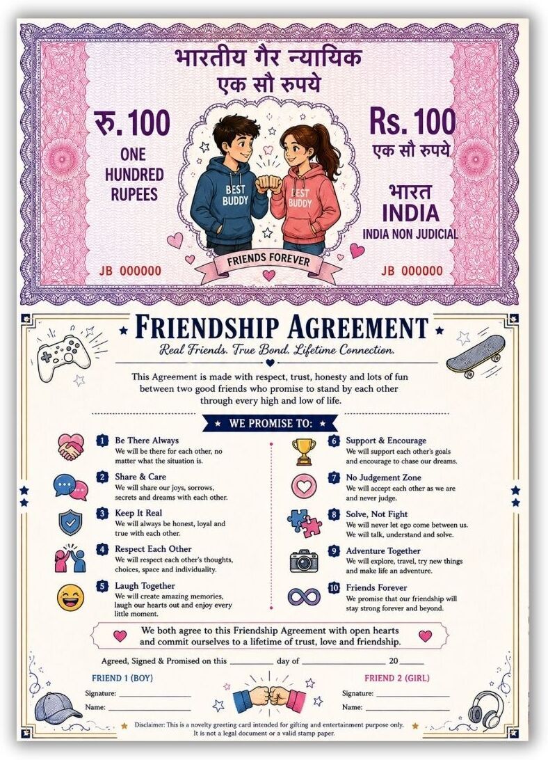Friendship Agreement 8.3x11.7inch Contract Self Fill-In Greeting Card-image-16