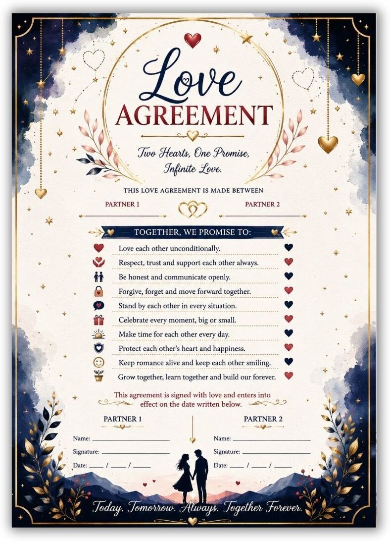 Love Agreement 8.3x11.7inch Contract Self Fill-In Greeting Card-image-30