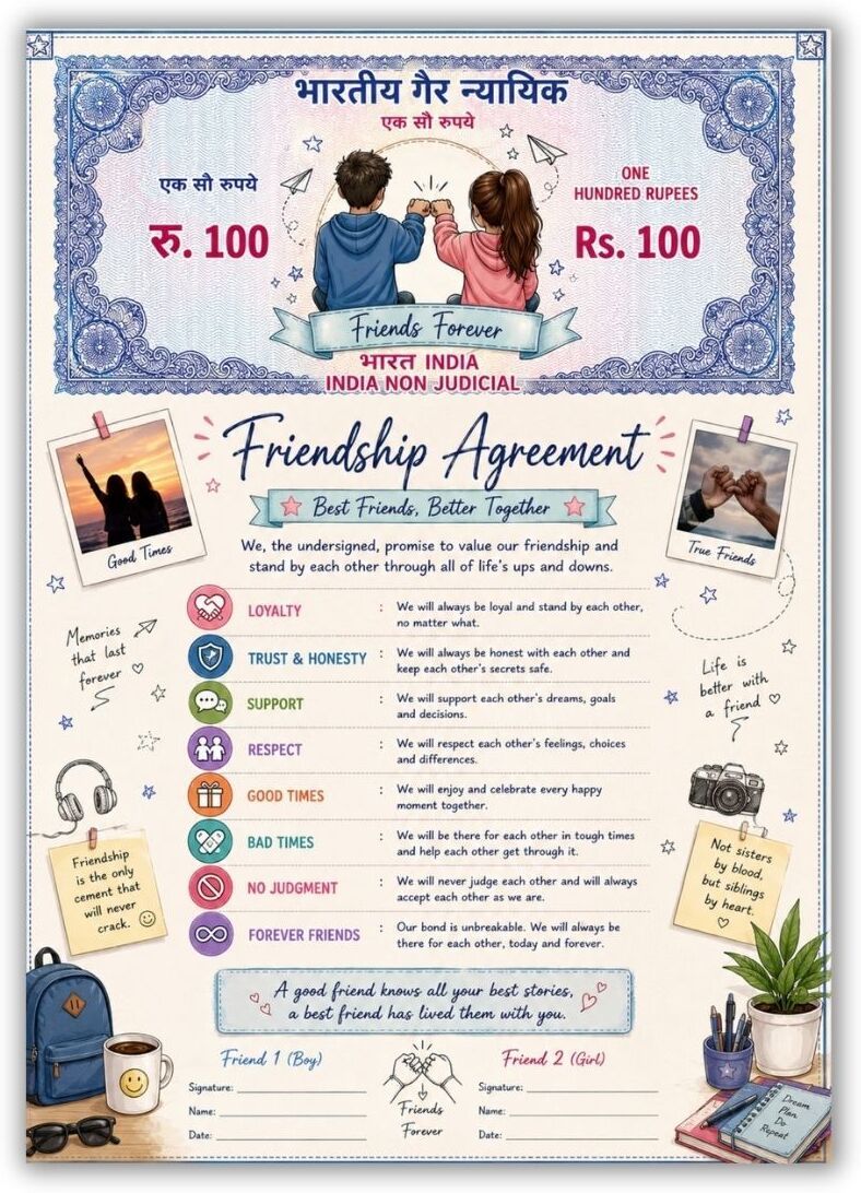 aanyacentric Friendship Agreement 8.3x11.7inch Contract Self Fill-In Greeting Card-picture-21