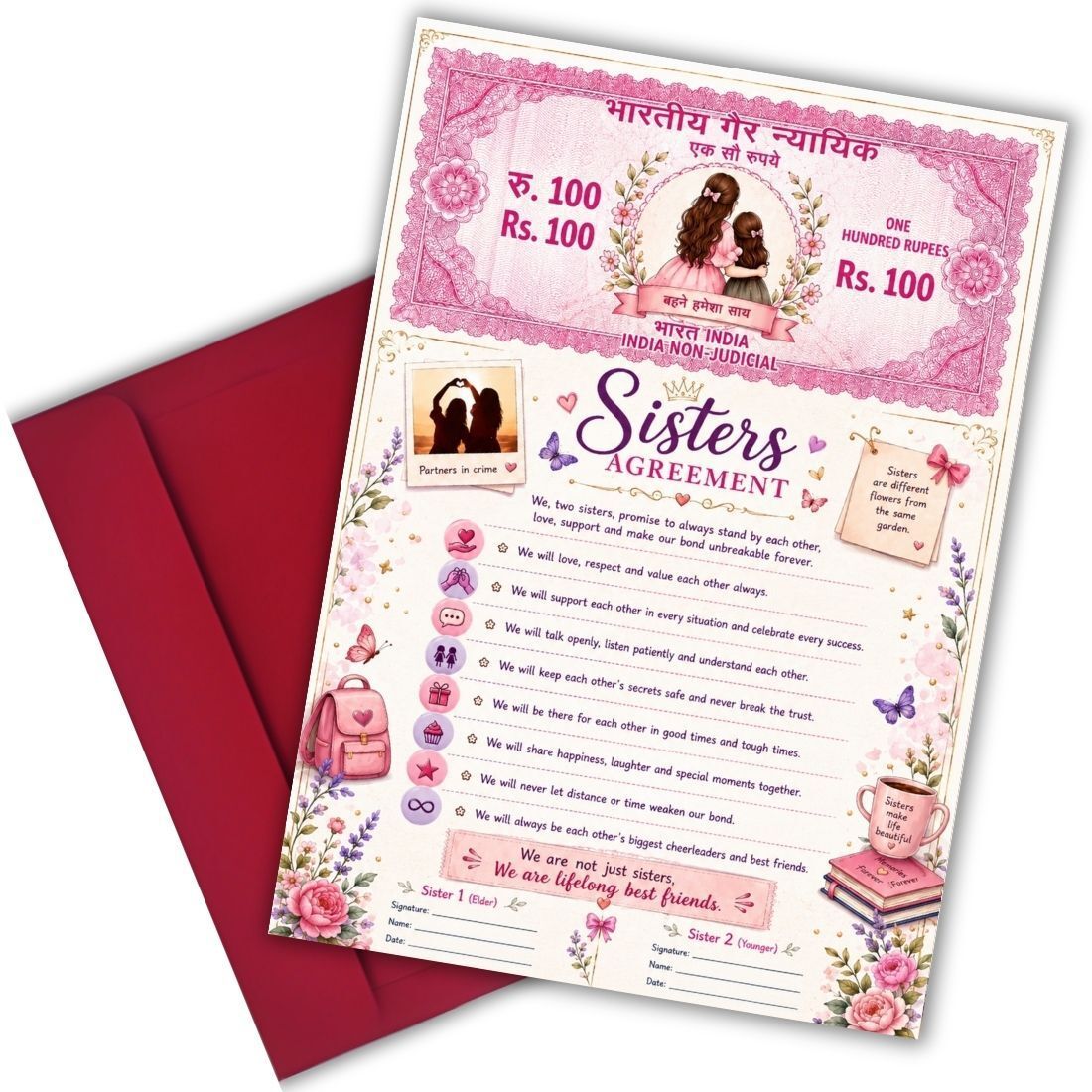 A4 Size Sisters Agreement Contract Self Fill-In Greeting Card-image-4