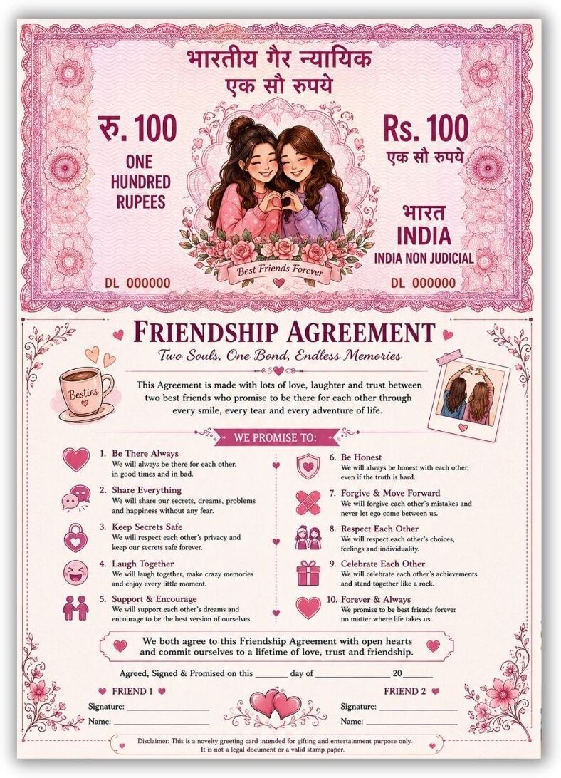 Friendship Agreement 8.3x11.7inch Contract Self Fill-In Greeting Card-image-17