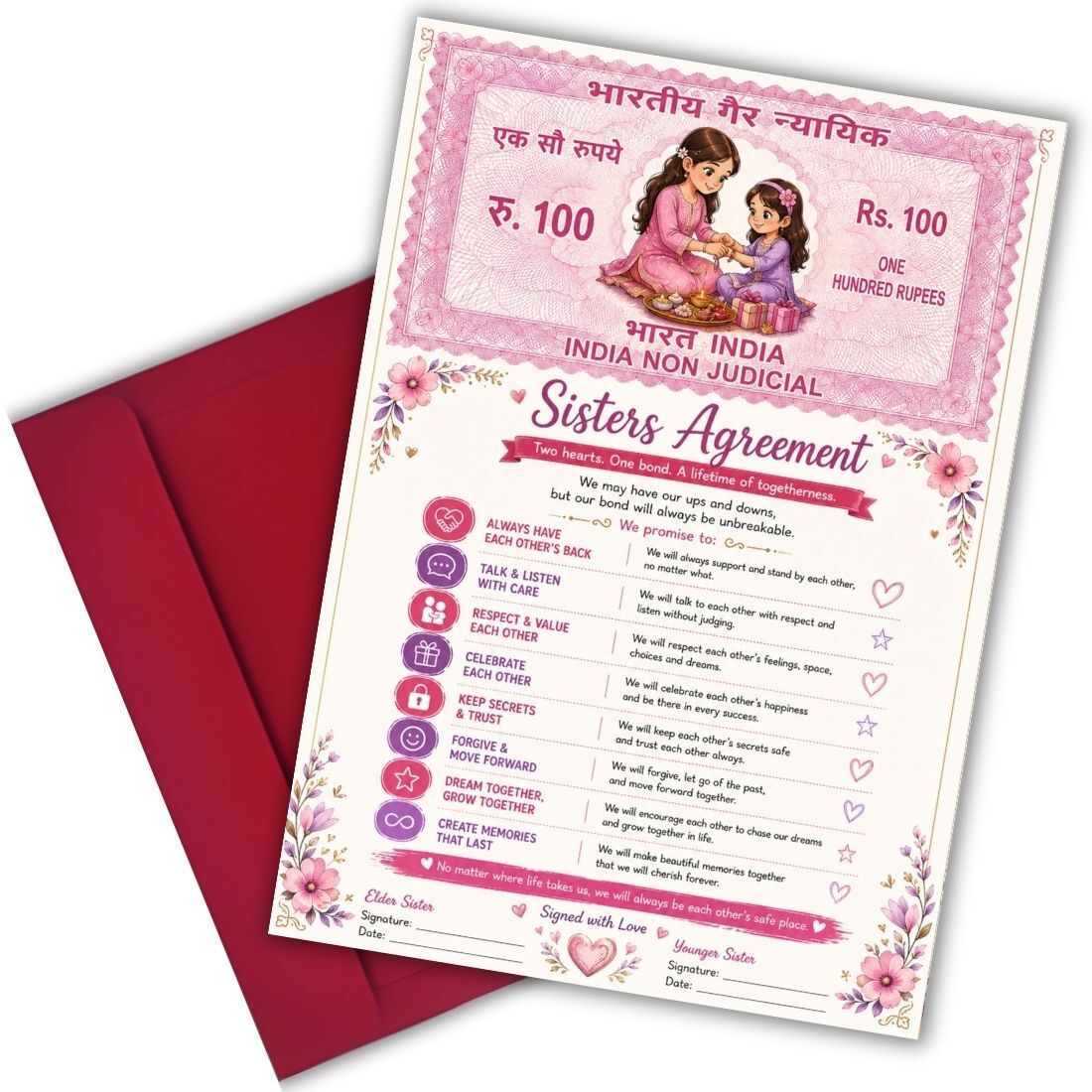 A4 Size Sisters Agreement Contract Self Fill-In Greeting Card-image-3