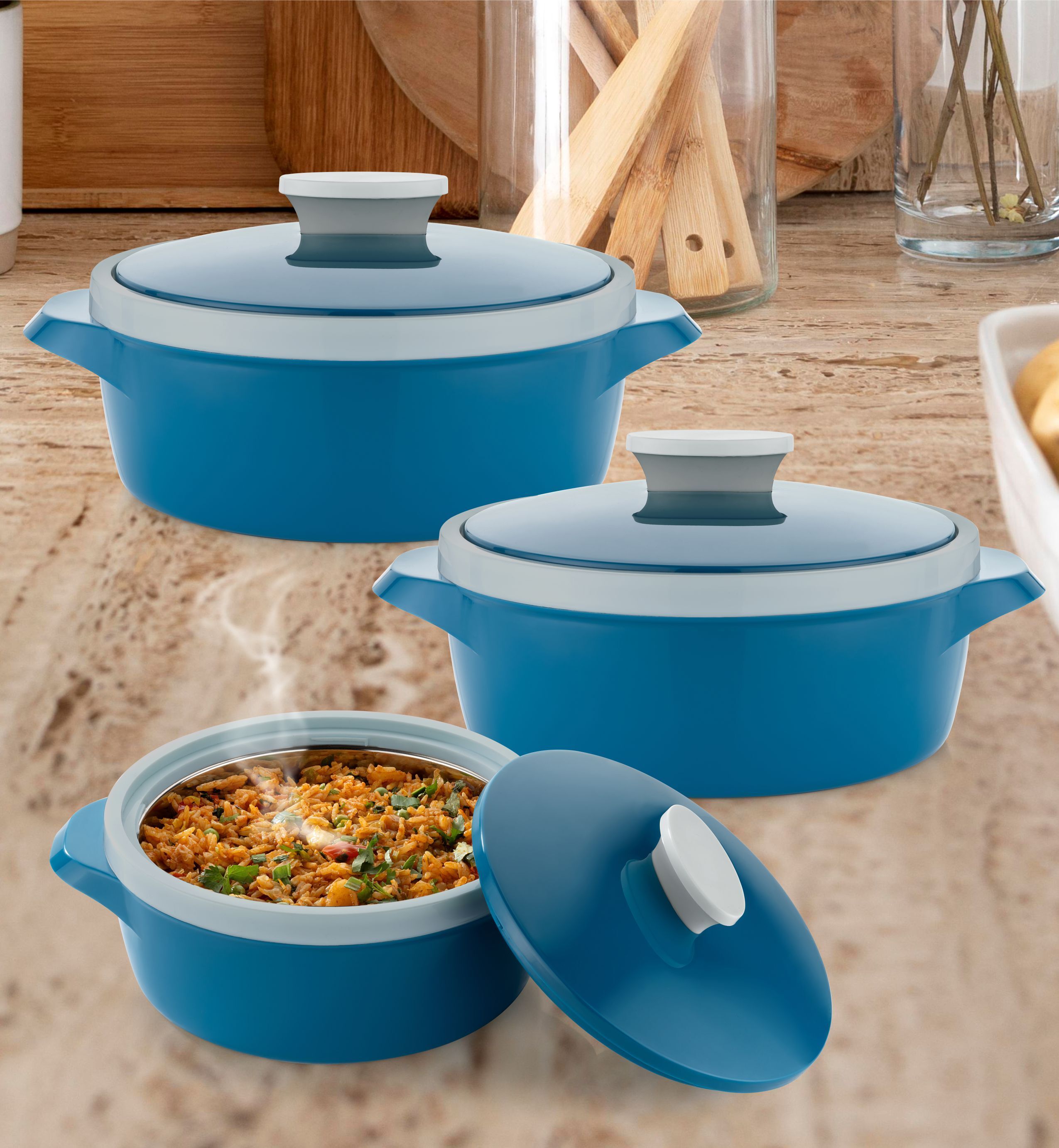NEW CASSEROLE SET COMES WITH 3 DIFFERENT CAPACITY FOR EVERYDAY USE AT HOME Pack of 3 Thermoware Casserole Set-image-21