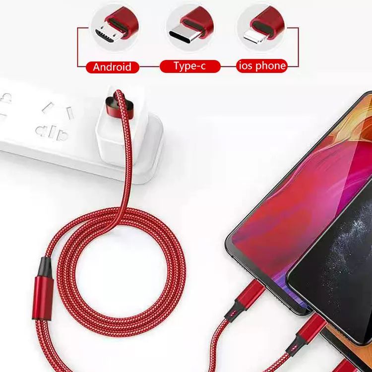 BUFONA 3in1 Multi Charging Cable iOS/Type-C/Android Charger Multiple Pin Charging Cable Charging Pad-image-3