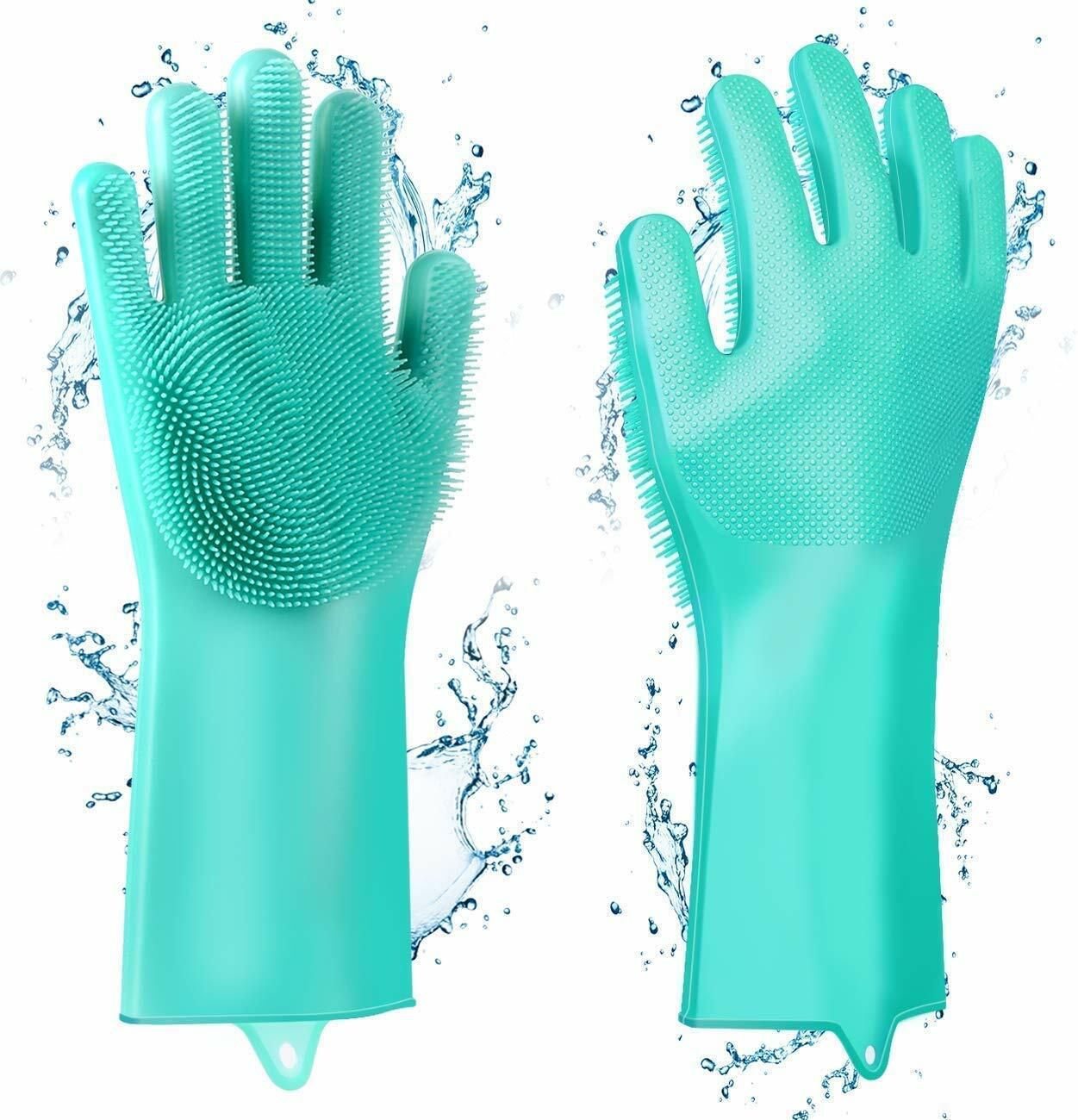 wet and dry dishwashing glove and pet grooming glove for kitchen glove with scrubber magik latex glove for car washing etc work soft silicone glove INEFABLE brand useful for customer any work free size all hands fits, hand protective glove Grooming Gloves for Dog & Cat-image-22