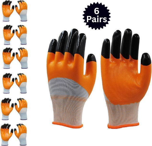 6 PAIR Protection with Rubber Grade Wet and Dry Glove. Nitrile Safety Gloves Gardening Shoulder Glove-image-6