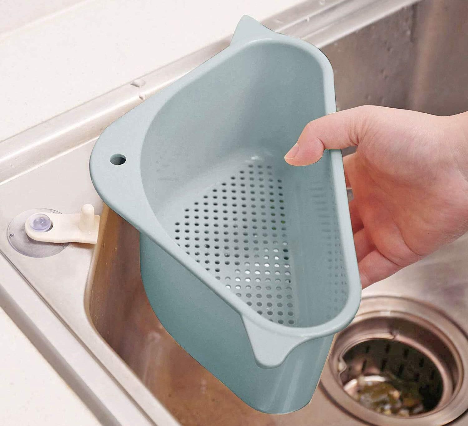 shrivara Plastic Kitchen Sink Drain Basket Corner Strainer Hanging Filter Waste Basket Storage Basket-picture-25