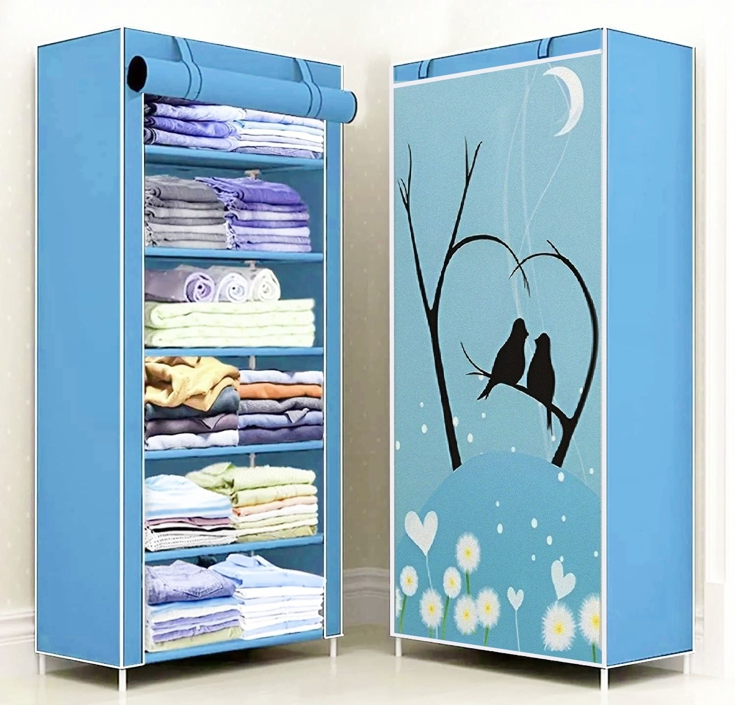 cmerchants Love Bird Print Wardrobe 6 Layer PP Collapsible Wardrobe-picture-4