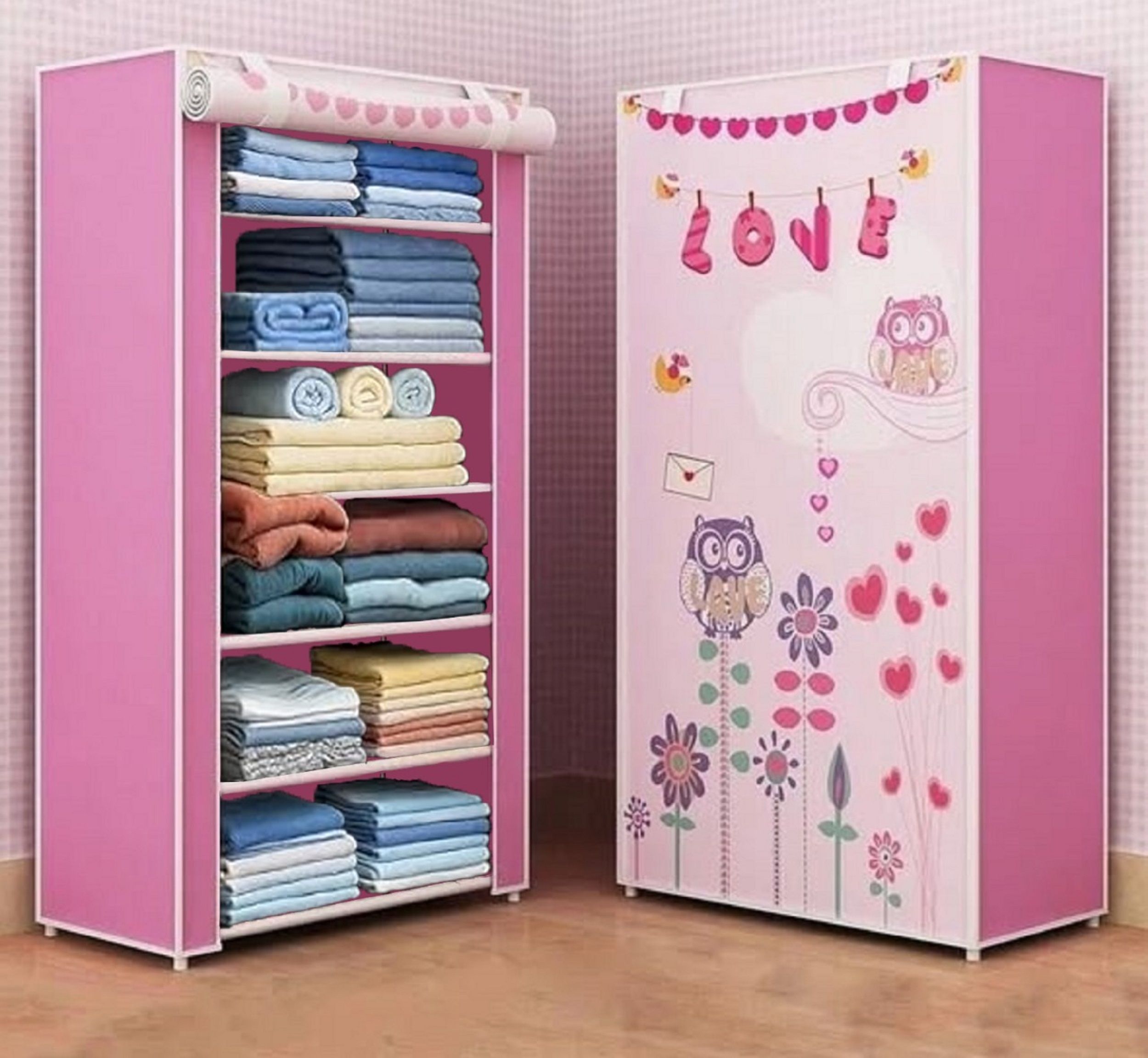 6L OWL LOVE PREMIUM PRINT Micro Fiber Collapsible Wardrobe