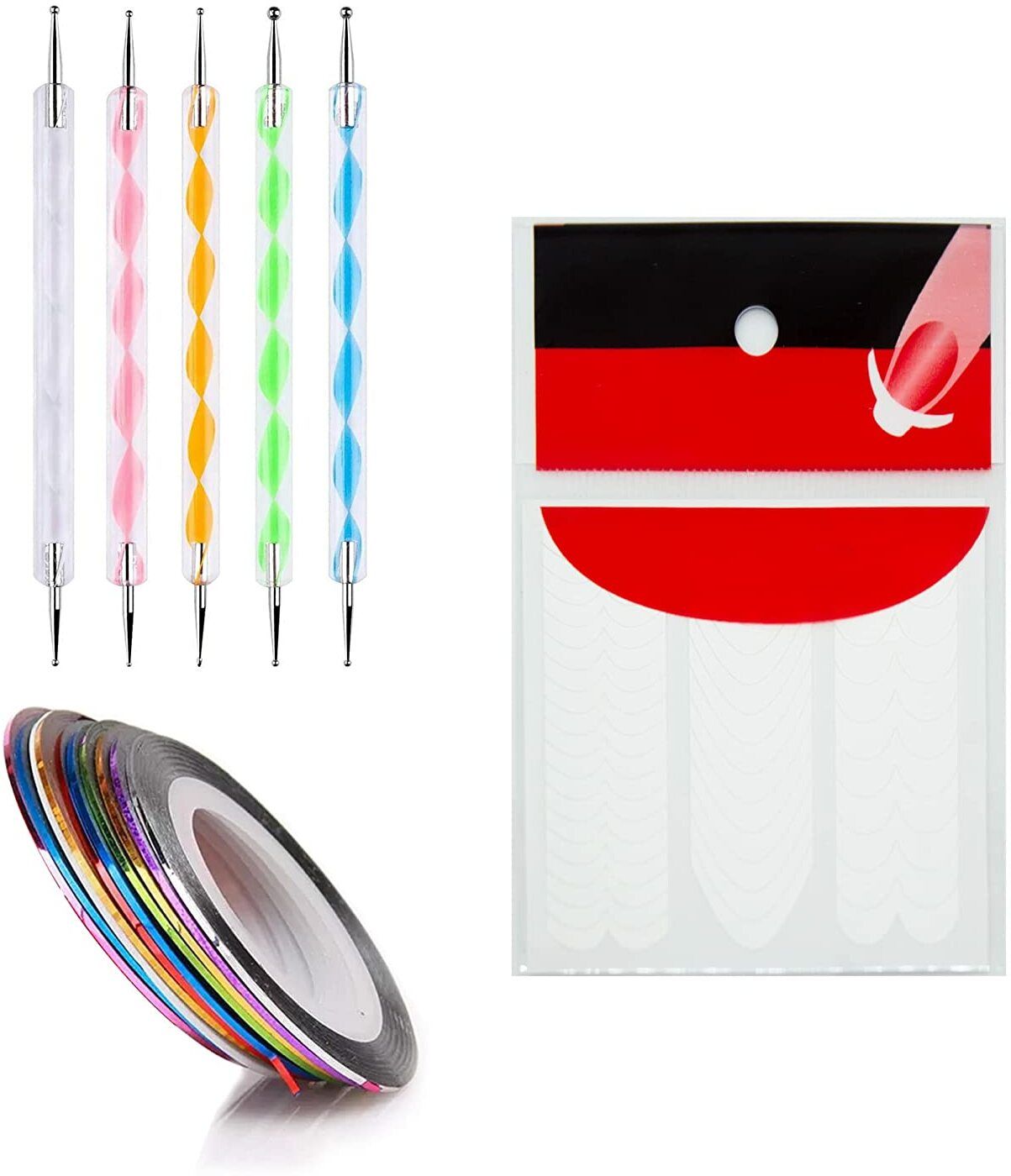 color next nail art combo with 5 way dotting pen tip guide 10 pc striping tapes-picture-14