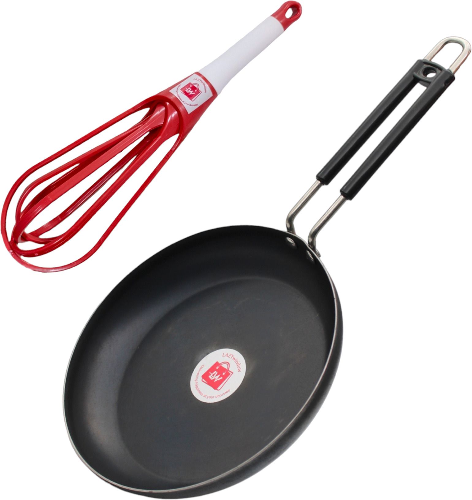 Pure Iron Fry Pan with Grip Handle & Foldable Plastic Whisker Beater Fry Pan 20 cm diameter 0.75 L capacity-image-37