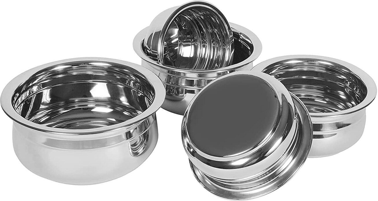 Stainless Steel Handi without lid - Kitchen Serving Cookware Cooking Bowl A1 4.7 inch, 5.5 inch, 6.2 inch, 6.6 inch, 7.4 inch Lid Set, Pack of 5-image-11