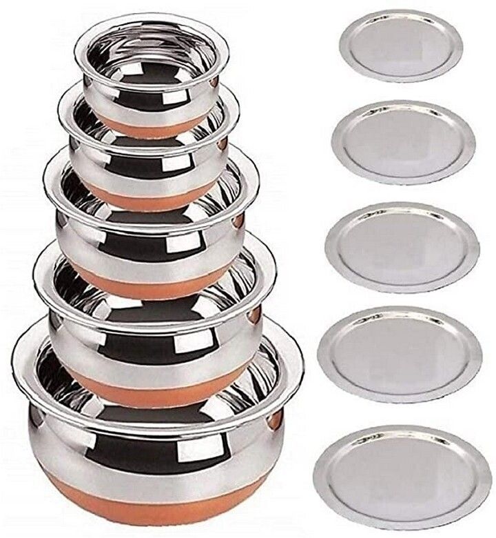 Serving Handi Set with Lid Copper Bottom Stainless Steel Cooking Pot Serving F2 4.7 inch, 5.5 inch, 6.2 inch, 6.6 inch, 7.4 inch Lid Set, Pack of 5-image-32