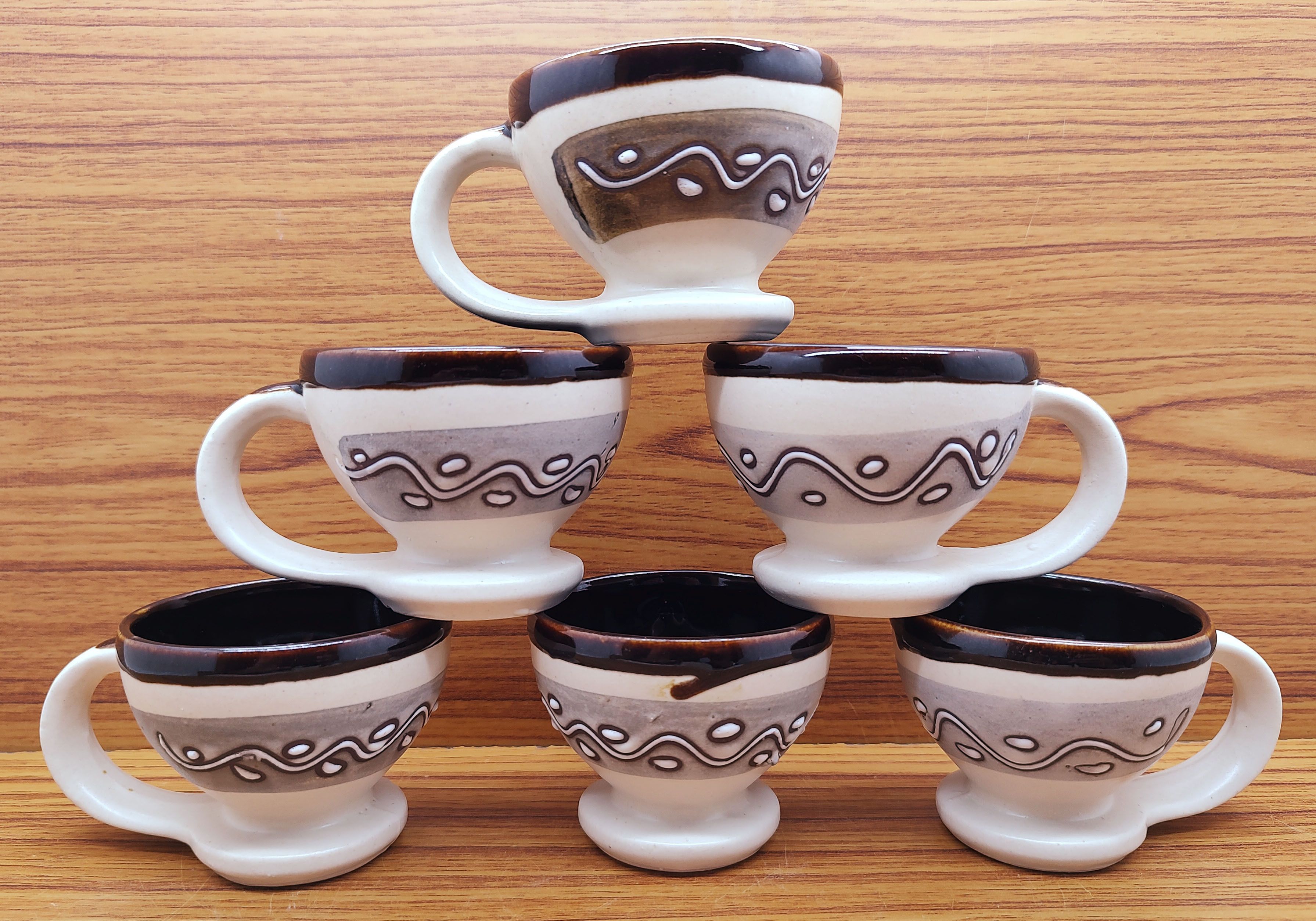 laghima jadon Pack of 6 Ceramic Tea/Coffee Cups Worldcup Shape Stylish Handle Beautiful 120 ML (Cream & Brown)-picture-24