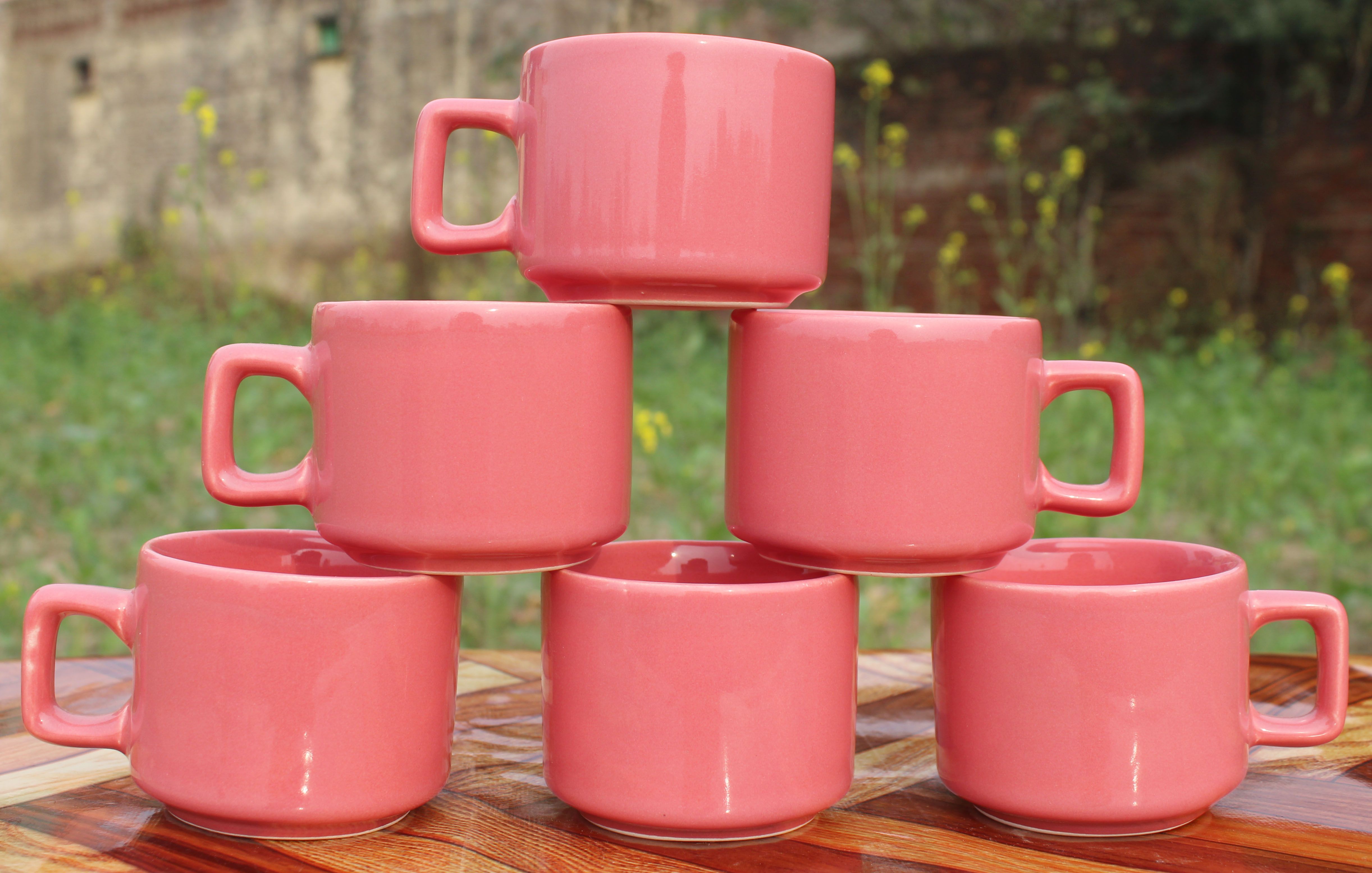 laghima jadon Pack of 6 Ceramic Tea Hotel Coral Pink Cup Round Shape Cups Tea/Coffee Cups Beautiful 130ML-picture-16