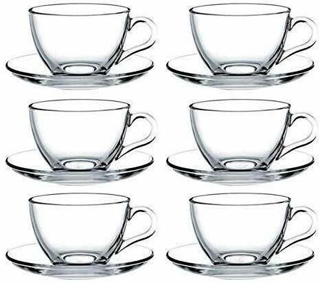 Pack of 6 Glass Transparent Cup& Saucer Set for Tea, Coffee, Green Tea & More