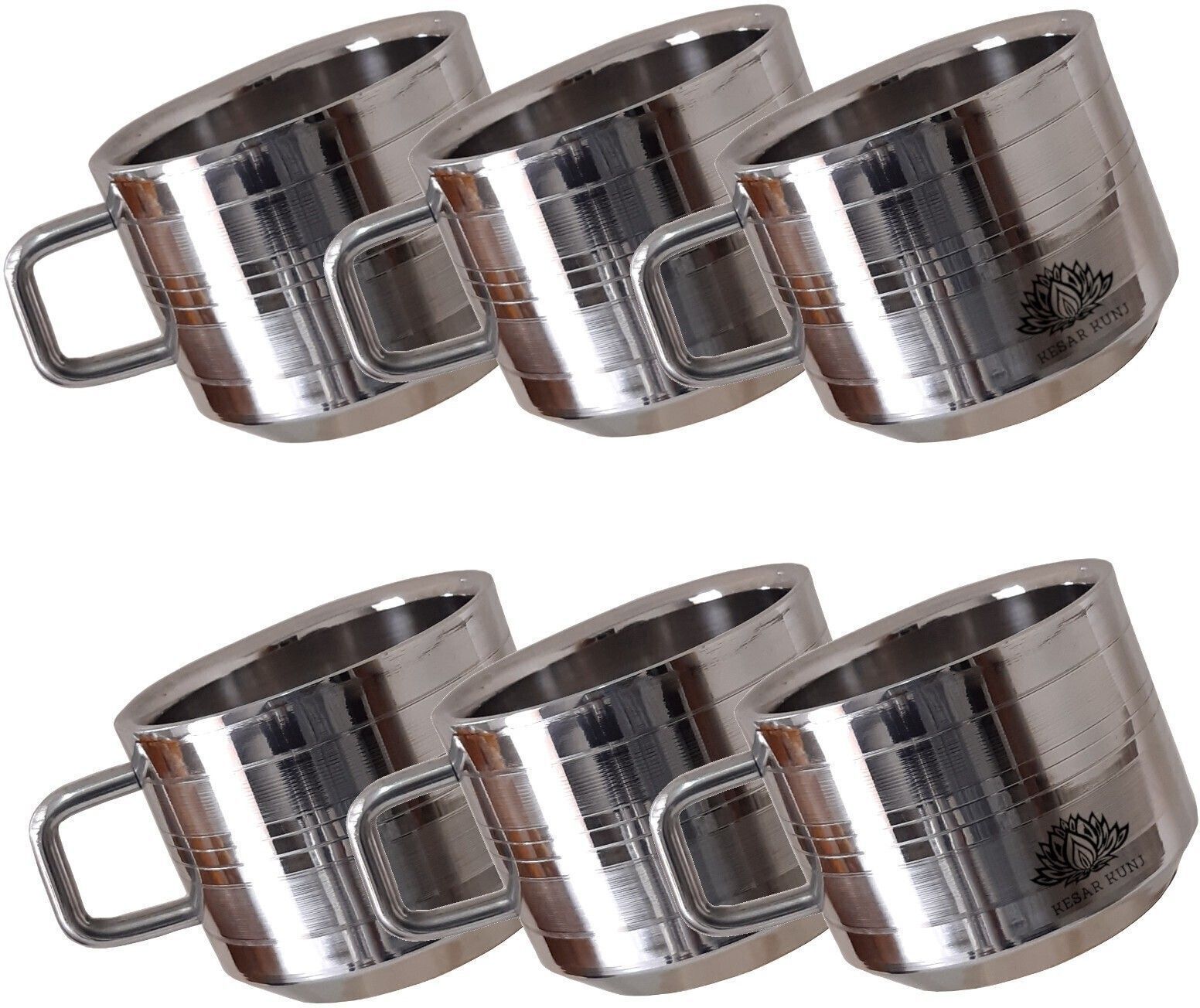 Pack of 6 Stainless Steel Double Wall Insulated Touch Pattern Tea & Coffee Cups Set - 100ml Each-image-9