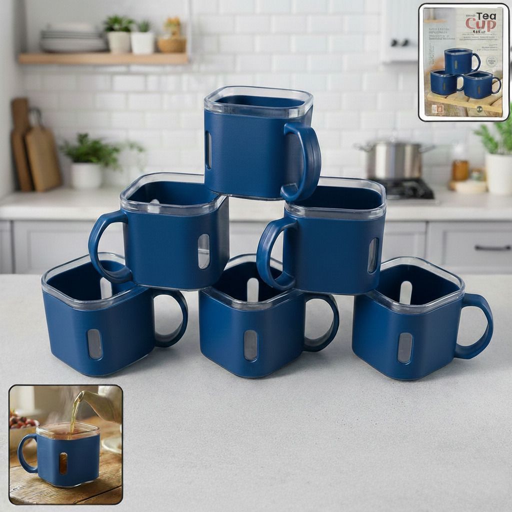 deodap Pack of 6 Plastic Premium Square Shape Tea Cup Set | Lightweight Tea Cups | Tea & Cofee Cups 150ML-picture-10