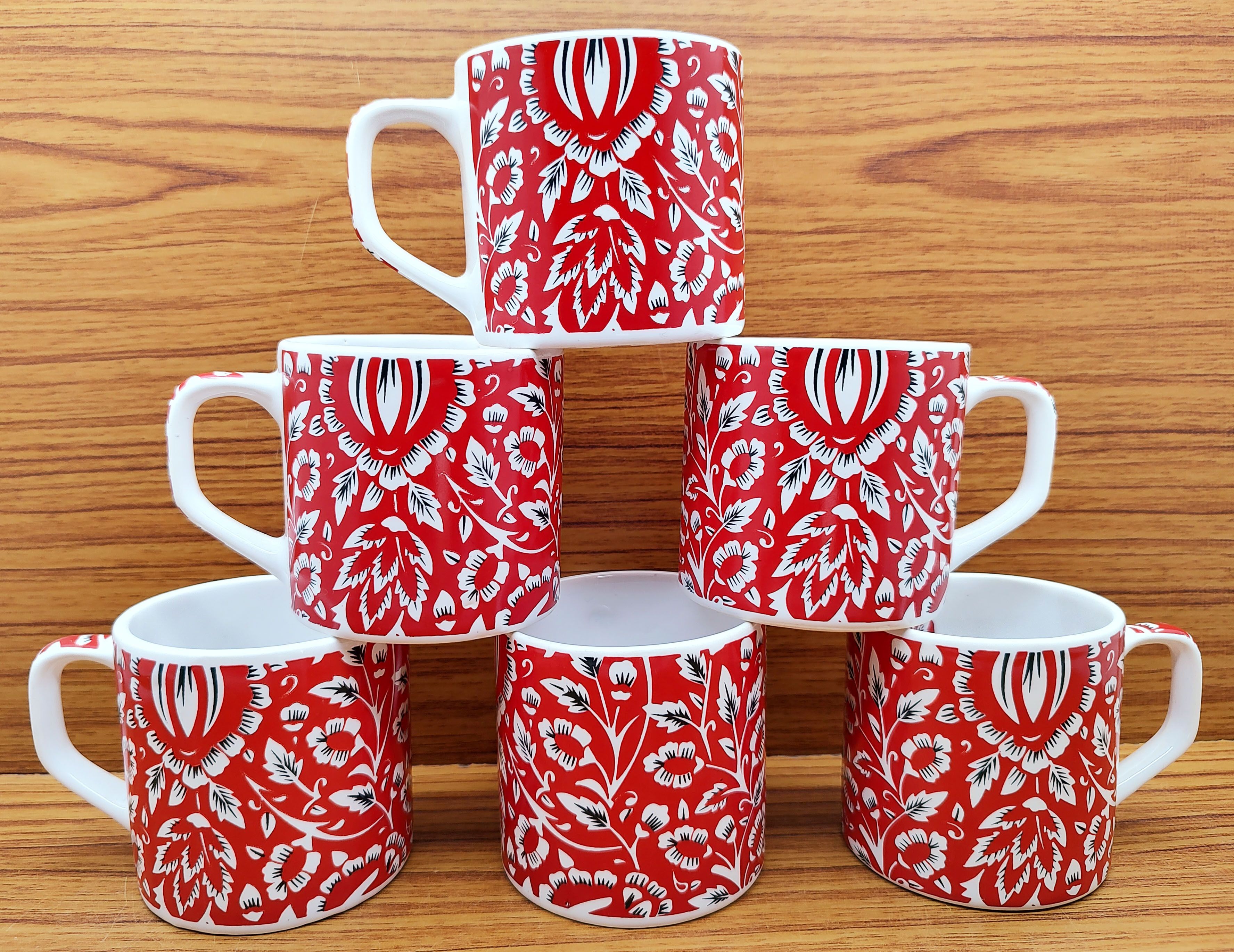 Pack of 6 Ceramic Tea/Coffee Cups Round Shape Cup Venture Red Leaf Printed Design Beautiful 200 ML-image-40