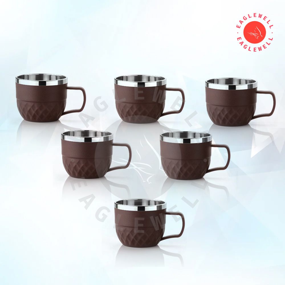 eaglewell Pack of 6 Stainless Steel Plastic double wall Tea Cup With Stainless steel Coated Set of 6 Warm cups-picture-26