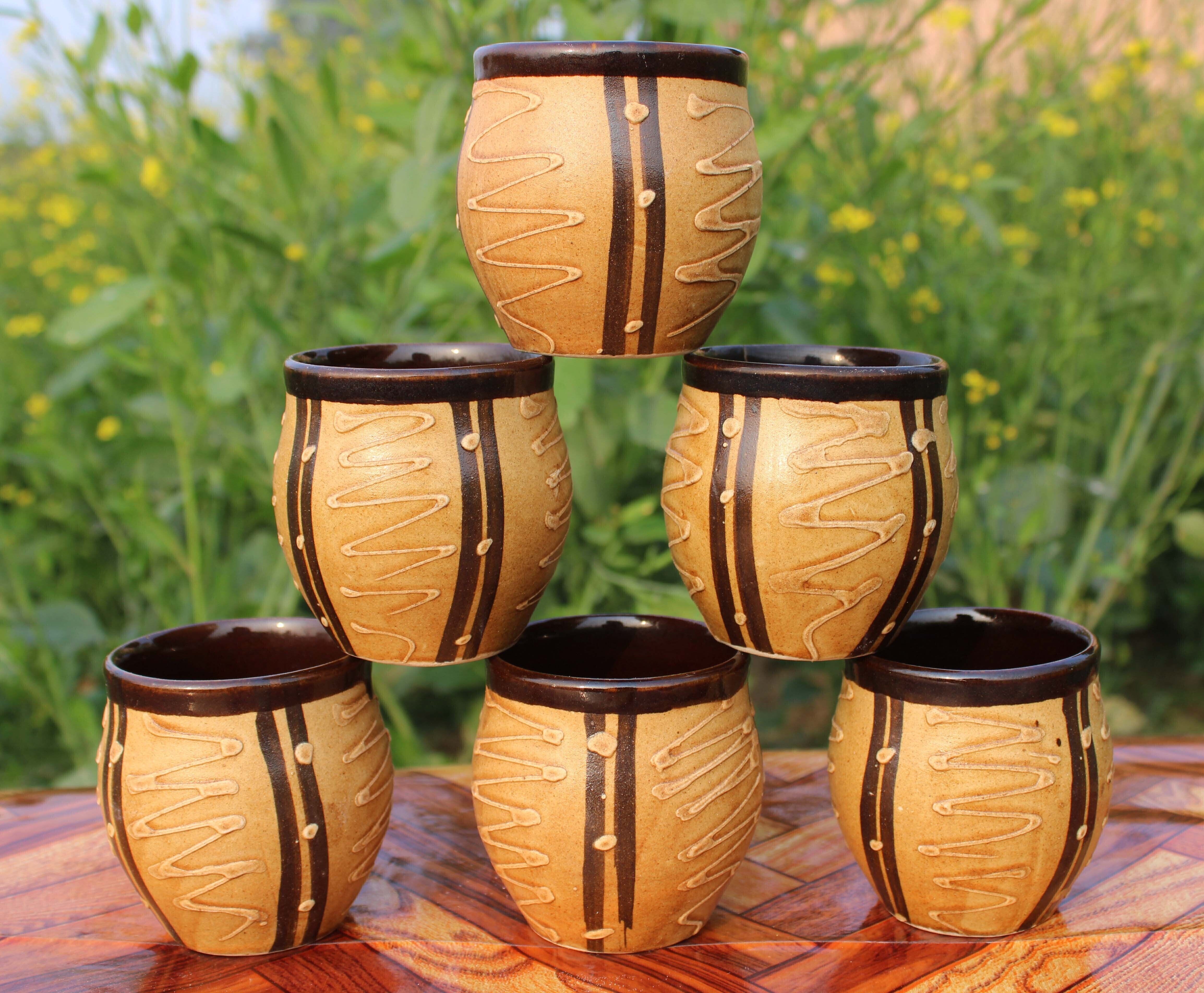 laghima jadon Pack of 6 Ceramic Kullads/Kulhad Coffee Tea/chai Cups Round Shape Handcraft Design Style cup 180ML-picture-13
