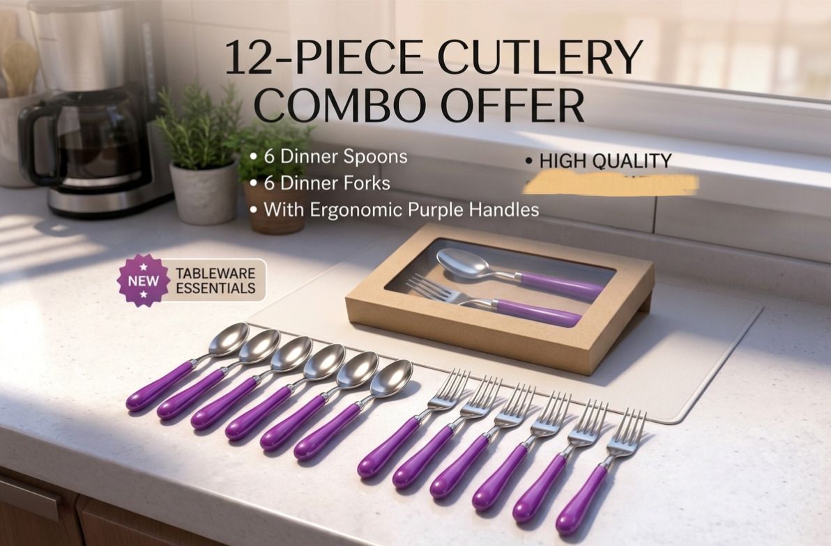 asha enterprises S Steel Spoon Set & Fork Set Of 12 | Set of 6 Spoon & 6 Forks| ACRYLIC HANDLE| Acrylic, Stainless Steel Cutlery Set-picture-21