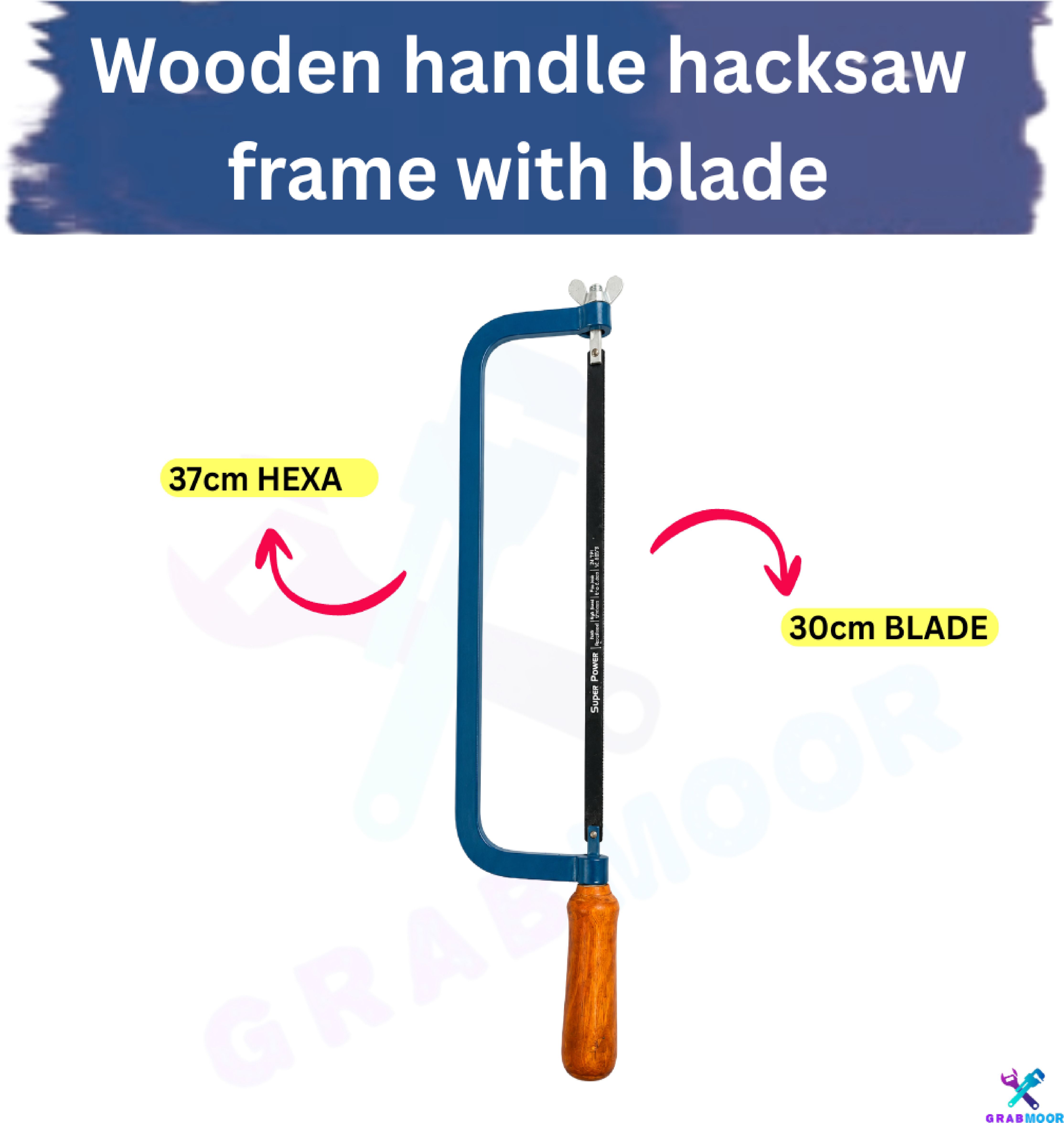 grabmoor 37CM Wooden Handle Hacksaw Frame with 30CM Blade AL1K Wood Cutter-picture-47