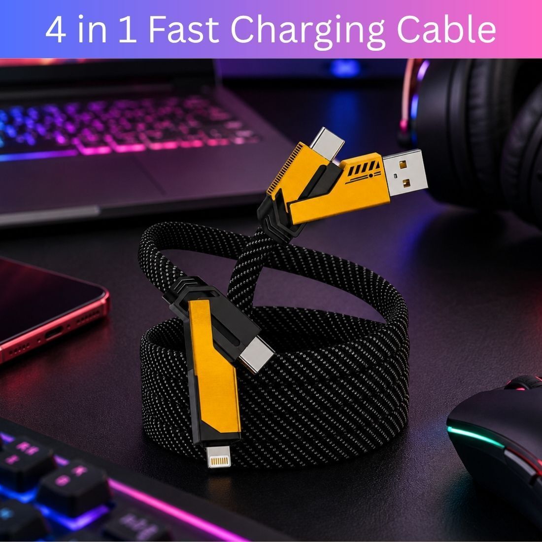 SACRO 4-in-1 Cable 1 m 4 in 1 Multi Function Fast Charging Cable for Android, iPhone & Other DeviceQ29-image-38