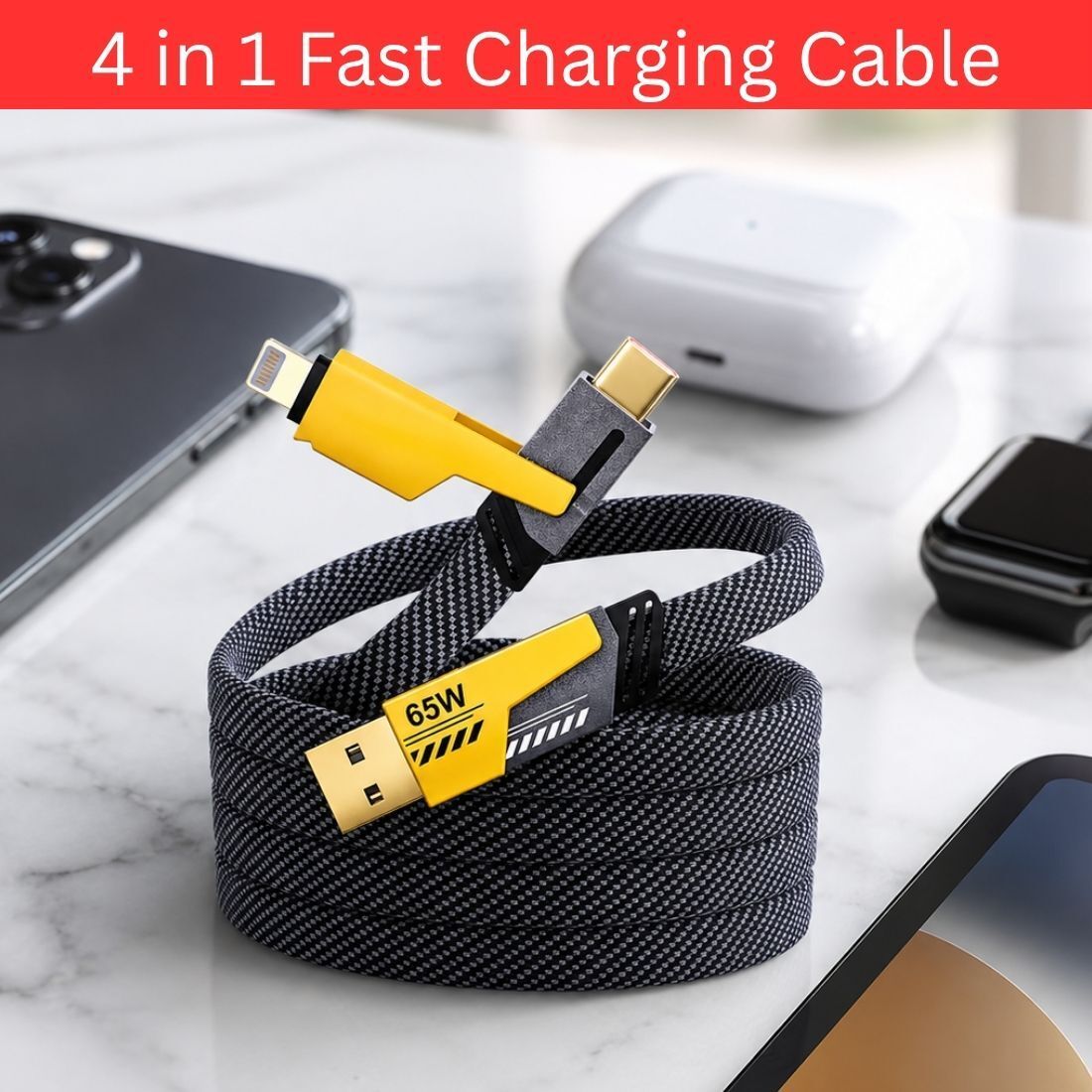 SACRO 4-in-1 Cable 1 m 4 in 1 Multi Function Fast Charging Cable for Android, iPhone & Other DeviceQ448-image-41