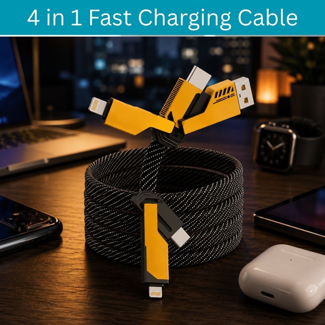 GUGGU 4-in-1 Cable 1 m 4 in 1 Multi Function Fast Charging Cable for Android, iPhone & Other DeviceT131-image-43