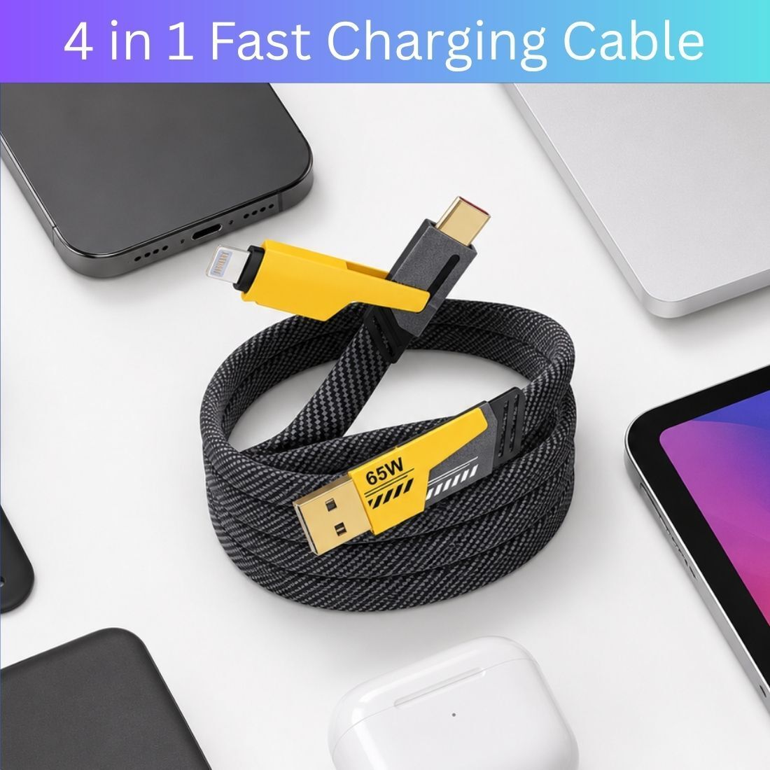 FRONY 4-in-1 Cable 1 m 4 in 1 Multi Function Fast Charging Cable for Android, iPhone & Other DeviceW164-image-7