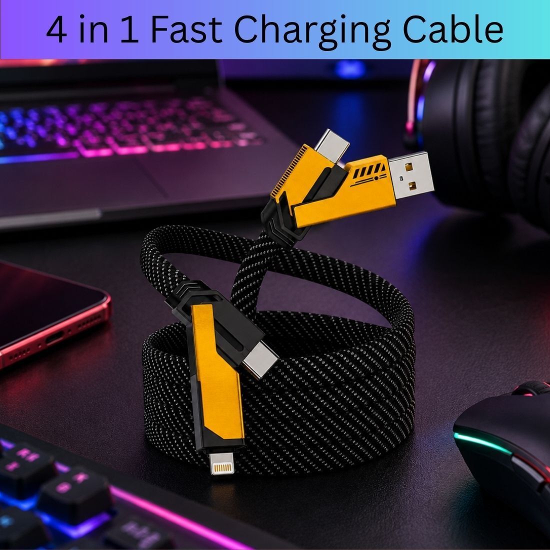 FRONY 4-in-1 Cable 1 m 4 in 1 Multi Function Fast Charging Cable for Android, iPhone & Other DeviceW432-image-46