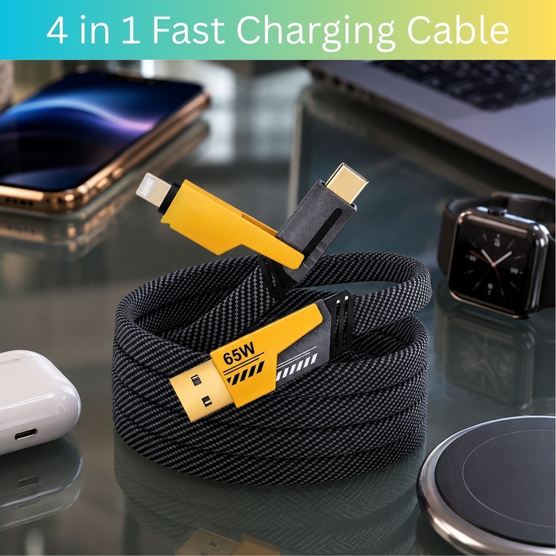 SYARA 4-in-1 Cable 1 m 4 in 1 Multi Function Fast Charging Cable for Android, iPhone & Other DeviceR444-image-1