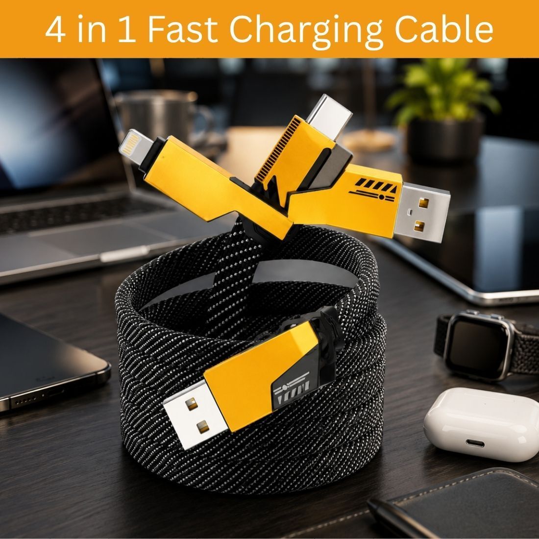 FRONY 4-in-1 Cable 1 m 4 in 1 Multi Function Fast Charging Cable for Android, iPhone & Other DeviceW465-image-34