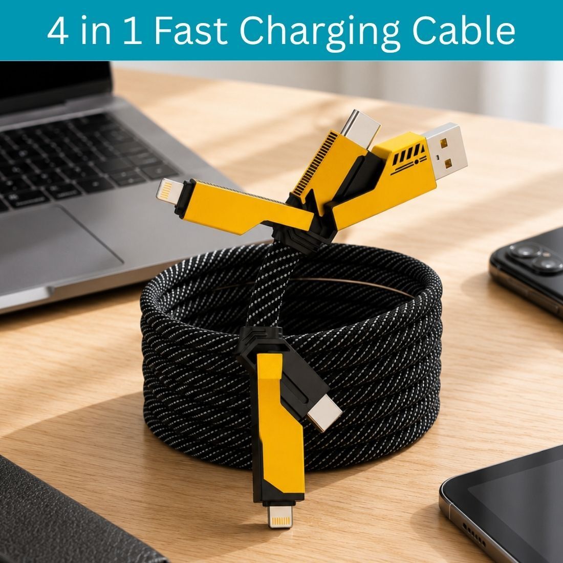 FRONY 4-in-1 Cable 1 m 4 in 1 Multi Function Fast Charging Cable for Android, iPhone & Other DeviceW232-image-44