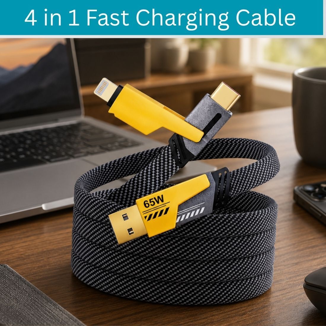 Clairbell 4-in-1 Cable 1 m 4 in 1 Multi Function Fast Charging Cable for Android, iPhone & Other DeviceE1-image-40