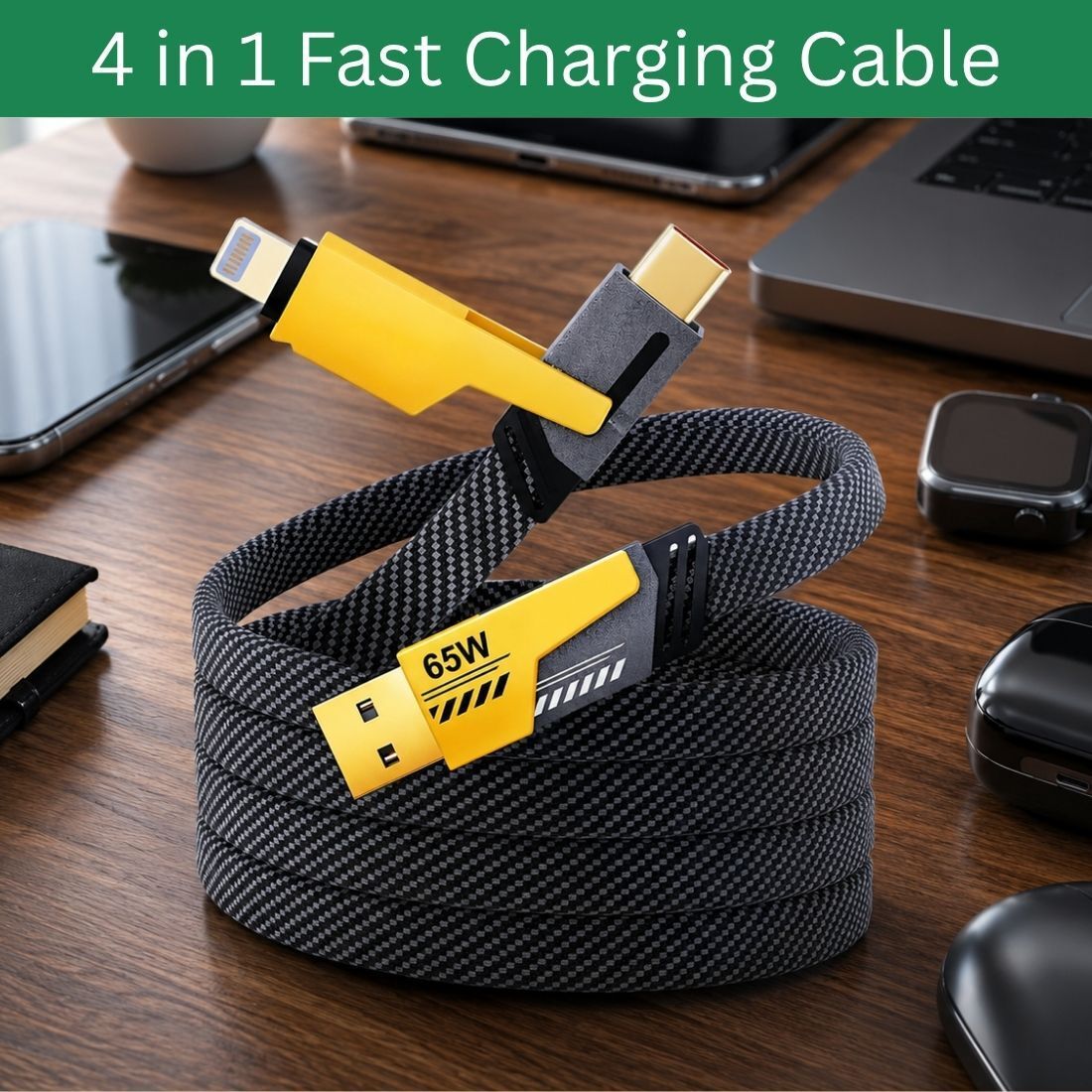 Clairbell 4-in-1 Cable 1 m 4 in 1 Multi Function Fast Charging Cable for Android, iPhone & Other DeviceE323-image-48