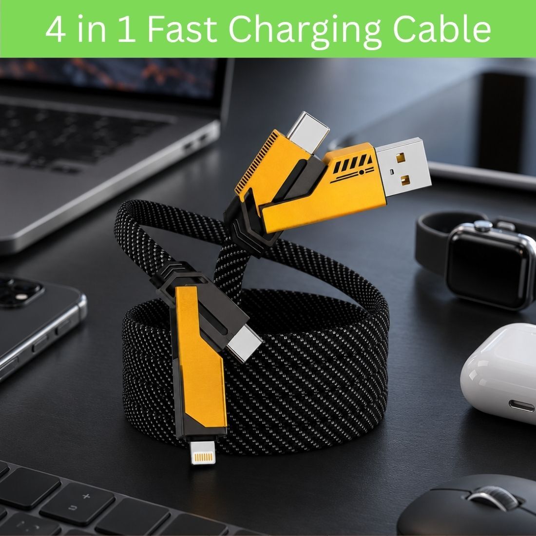 FRONY 4-in-1 Cable 1 m 4 in 1 Multi Function Fast Charging Cable for Android, iPhone & Other DeviceW187-image-45
