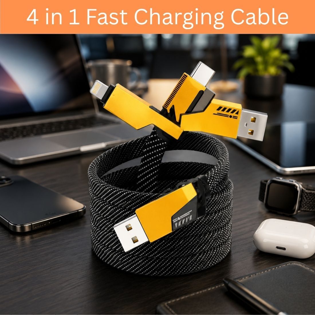FRONY 4-in-1 Cable 1 m 4 in 1 Multi Function Fast Charging Cable for Android, iPhone & Other DeviceW297-image-48