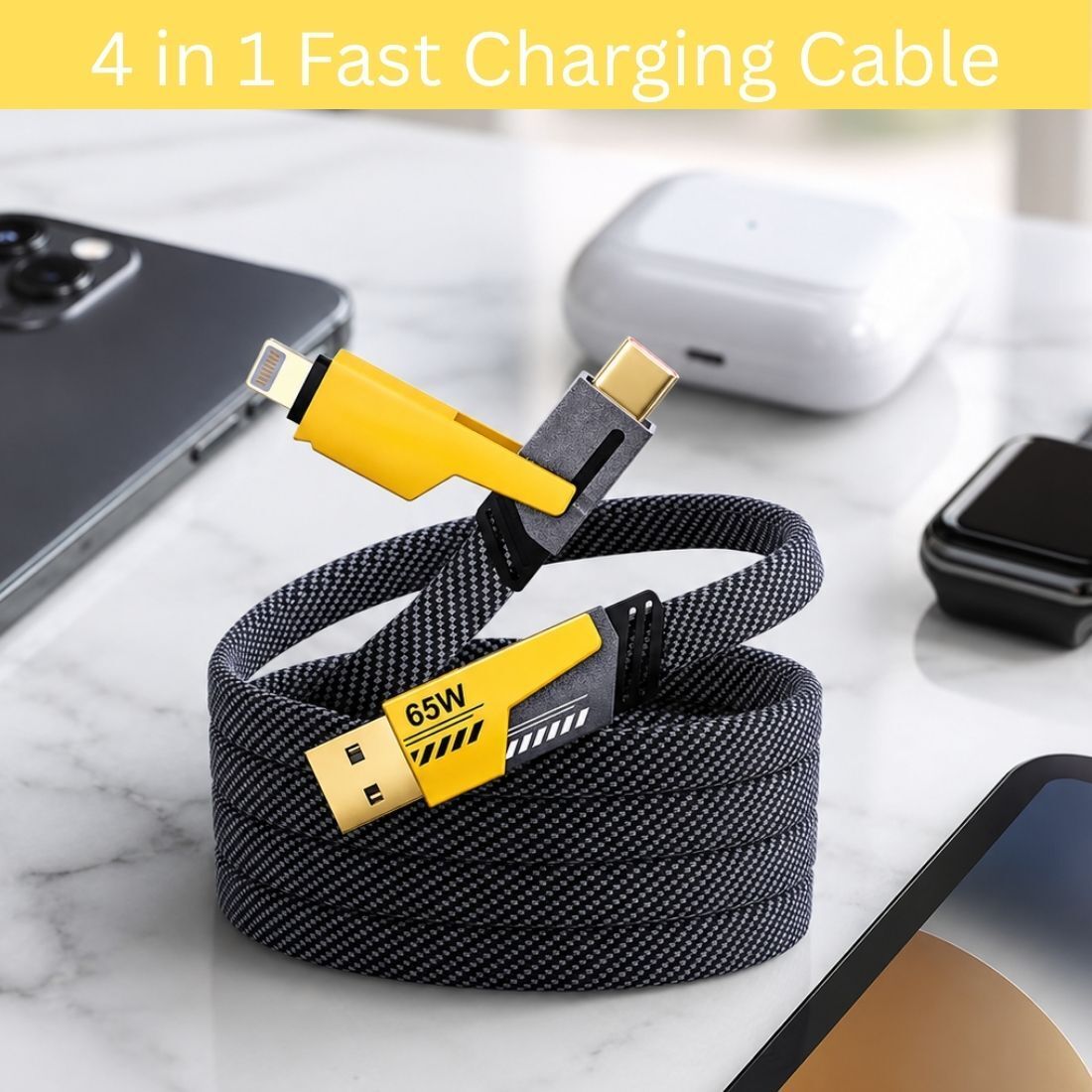 FRONY 4-in-1 Cable 1 m 4 in 1 Multi Function Fast Charging Cable for Android, iPhone & Other DeviceW87-image-30