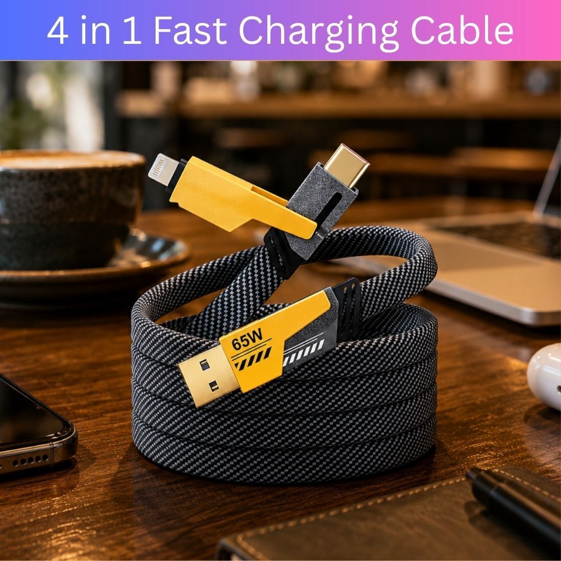 FRONY 4-in-1 Cable 1 m 4 in 1 Multi Function Fast Charging Cable for Android, iPhone & Other DeviceW271-image-31