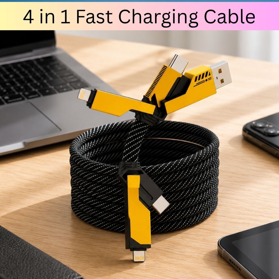 FRONY 4-in-1 Cable 1 m 4 in 1 Multi Function Fast Charging Cable for Android, iPhone & Other DeviceW90-image-42