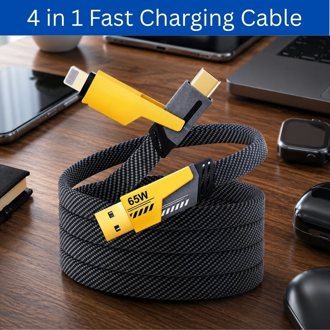 GUGGU 4-in-1 Cable 1 m 4 in 1 Multi Function Fast Charging Cable for Android, iPhone & Other DeviceT133-image-17