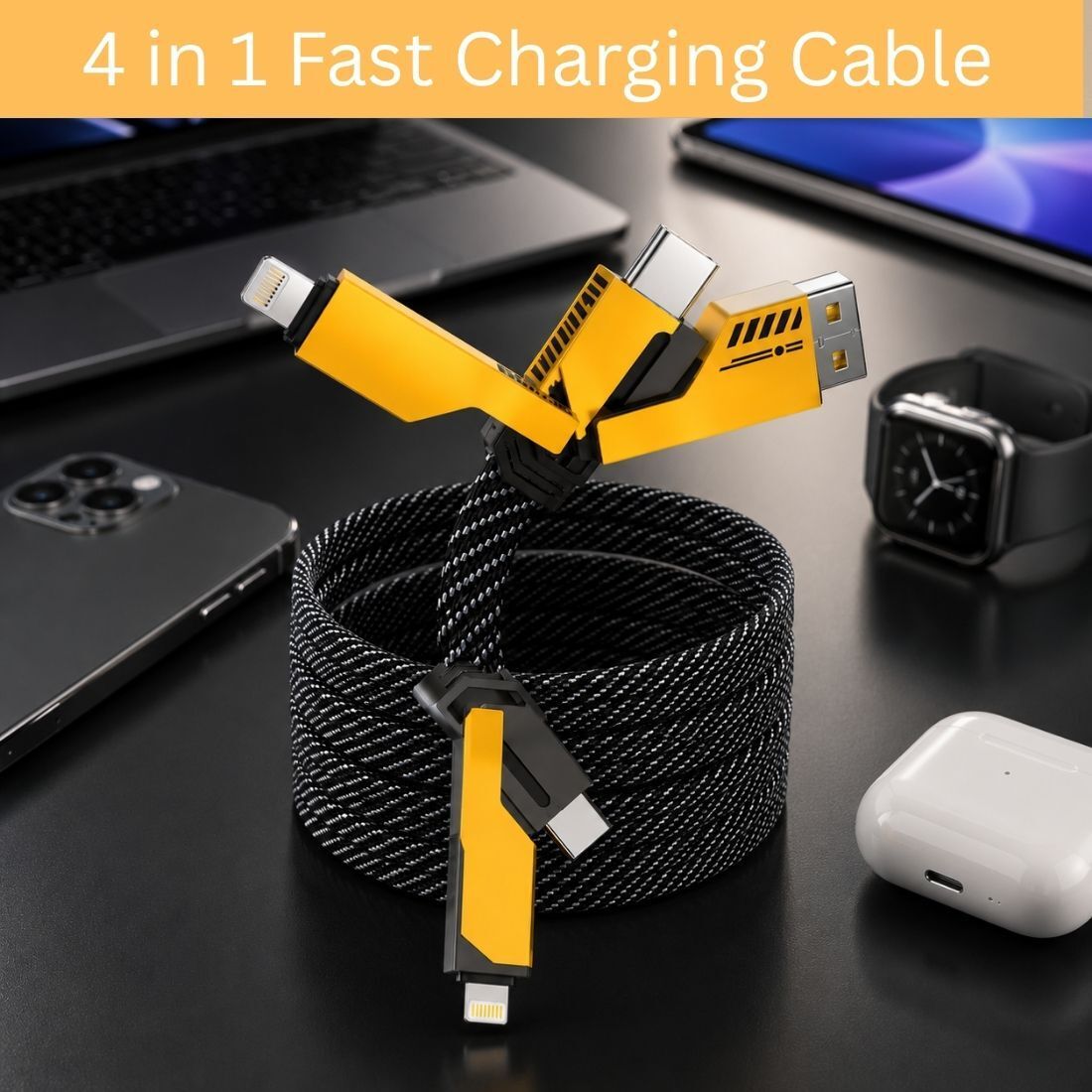 Clairbell 4-in-1 Cable 1 m 4 in 1 Multi Function Fast Charging Cable for Android, iPhone & Other DeviceE201-image-23